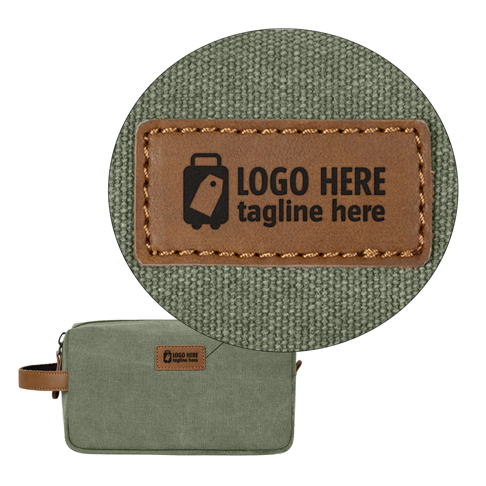 Vintage Canvas & Leather Men's Toiletry Bag Olive Green With Logo Vintage Canvas & Leather Men's Toiletry Bag Olive Green With Logo