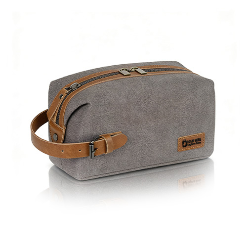 Portable Canvas Travel Toiletry Bag (Leather Patch)