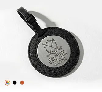 luxury black leather golf club tag metal shield design