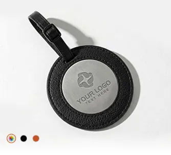 Luxury Round Leather Golf Bag Tag with Metal Insert