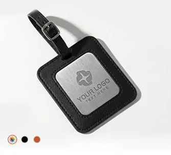 premium square black leather golf tag engraved metal plate