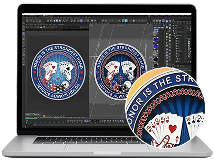 2-D rendering effect of custom spinning challenge coin