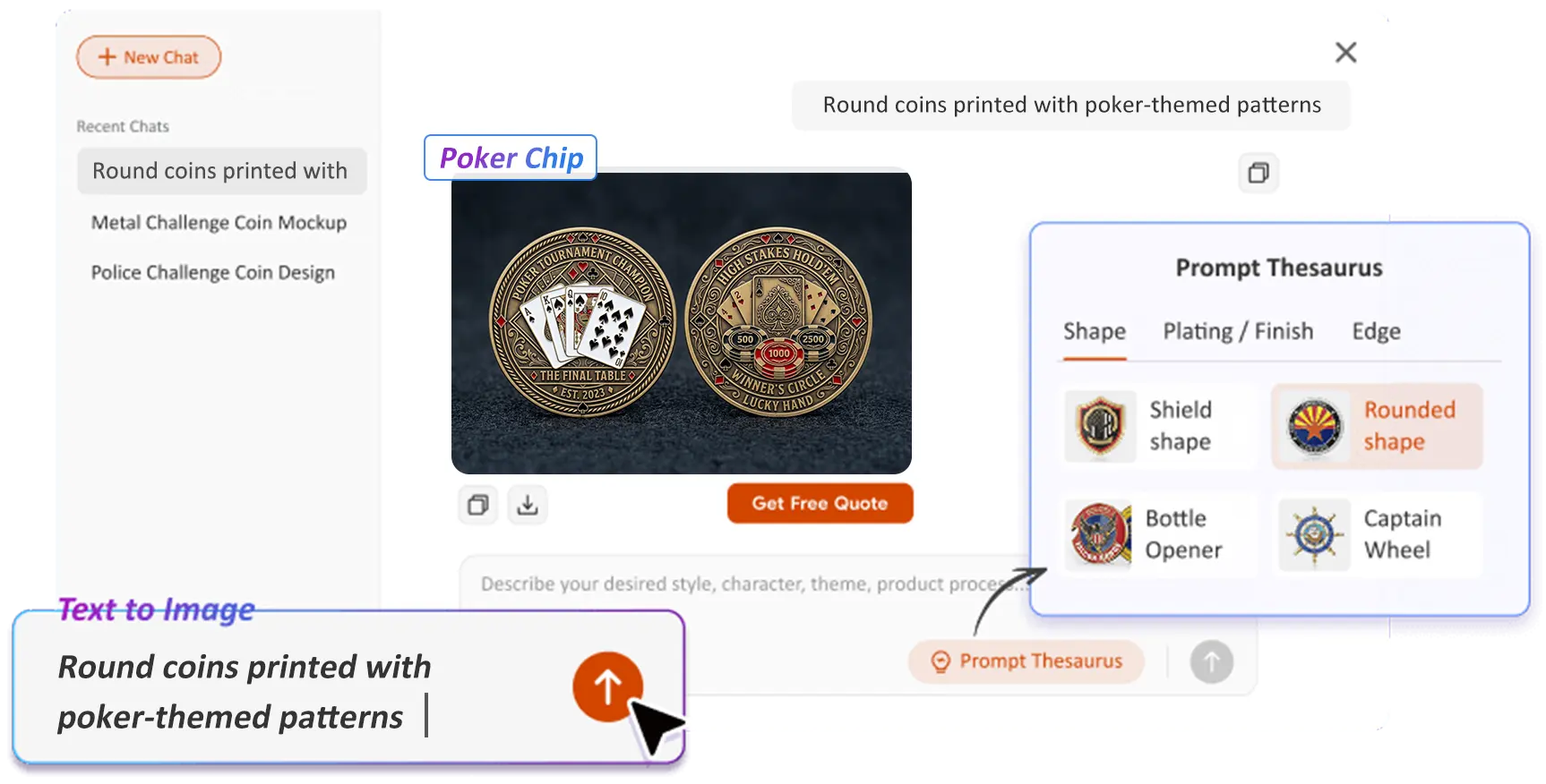 Free Text to Image Art AI Poker Chip Challenge Coins Generator