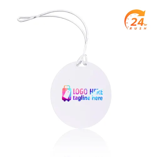 White Plastic Round Bag Tag with Custom Logo