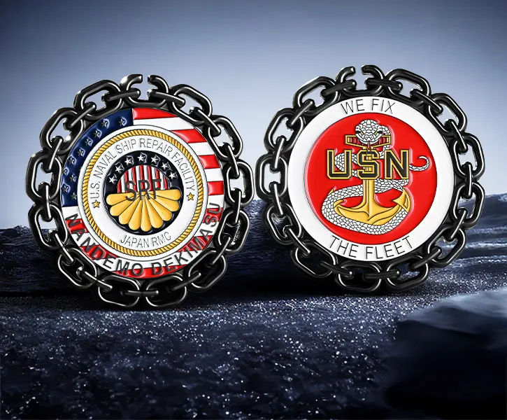 Custom Black Chain Edge Navy Challenge Coin