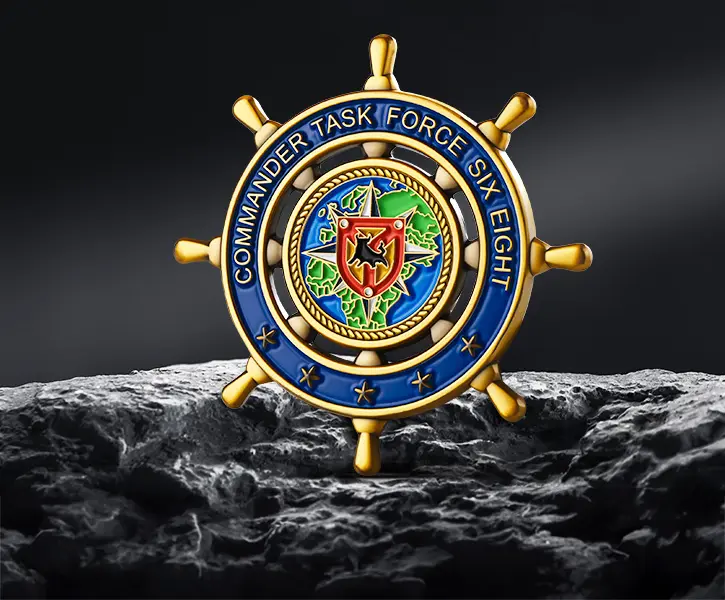 Custom Ship Wheel Shaped Military Challenge Coin