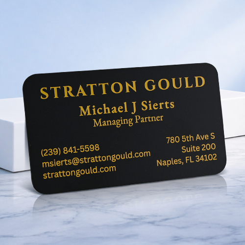 Stratton Gould Lion Logo Black Metal Cards