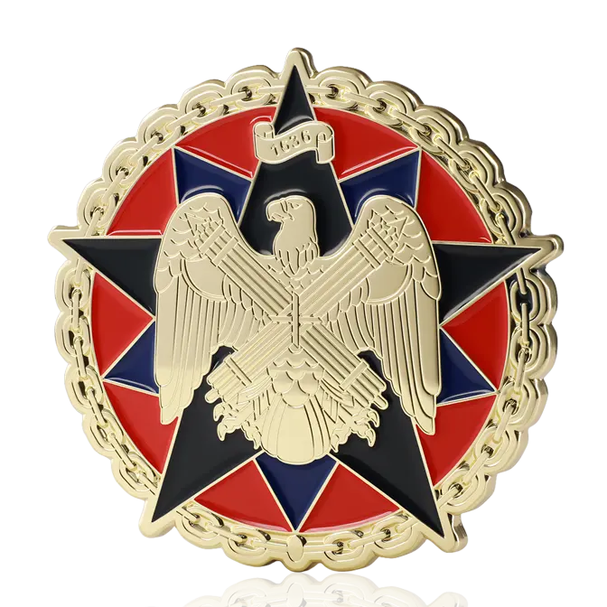 1836 Eagle Star Chain Border Shiny Gold Challenge Coin