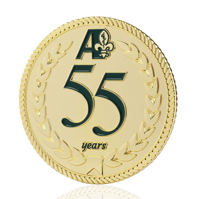 A55 Years Anniversary Shiny Gold Challenge Coin
