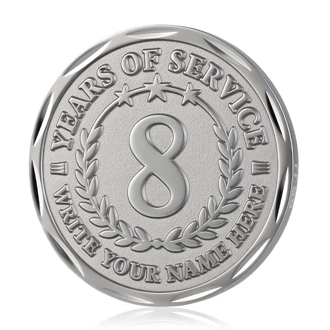 "8 Years of Service" Customizable Leaf Edge Challenge Coin