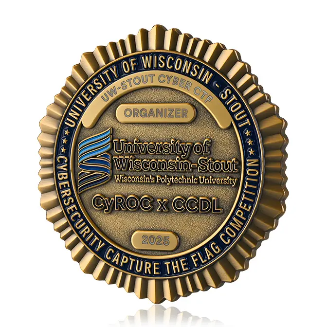 University of Wisconsin-Stout Cybersecurity CTF Organizer Sunburst Edge Challenge Coin