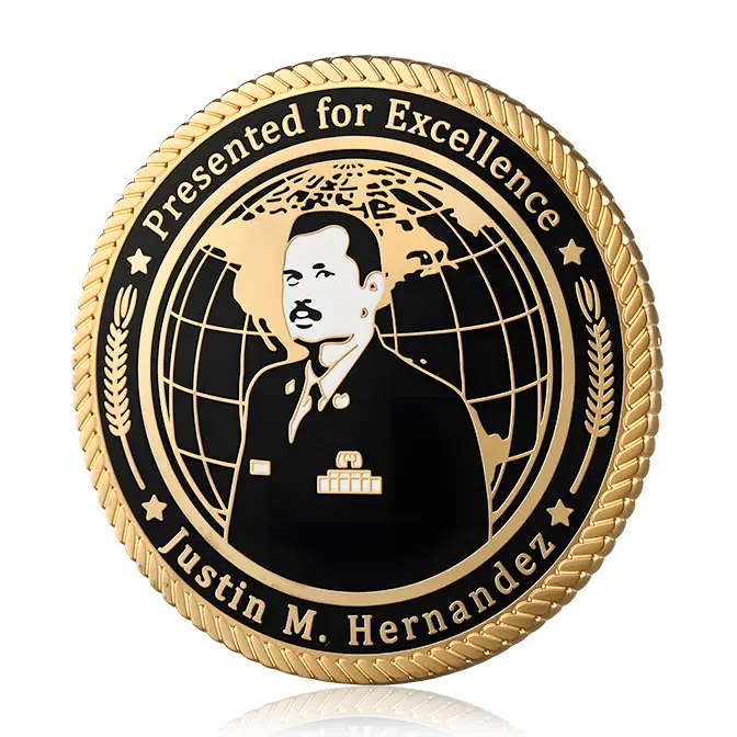 Justin M. Hernandez "Presented for Excellence" World Map Rope Edge Challenge Coin