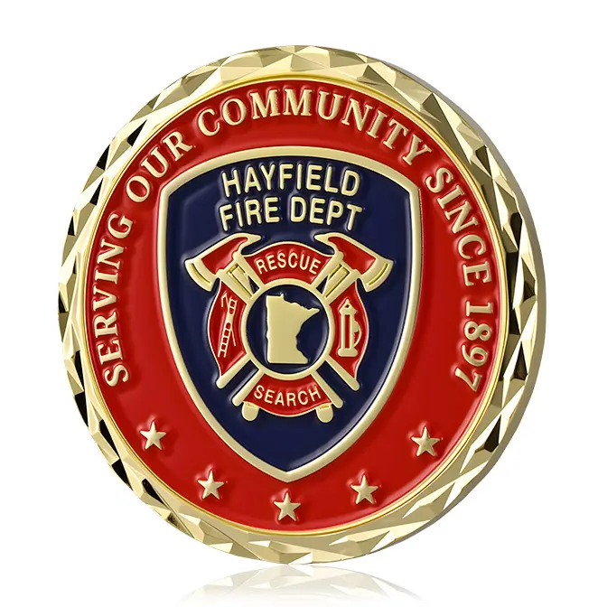 Hayfield Fire Dept "Serving Our Community Since 1897" Cross-cut Edge Challenge Coin