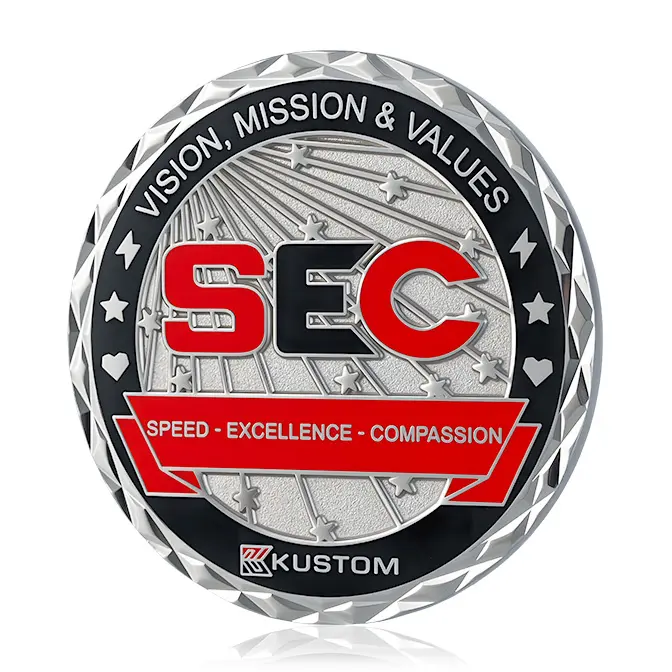 SEC "Speed, Excellence, Compassion" Cross-cut Edge Challenge Coin