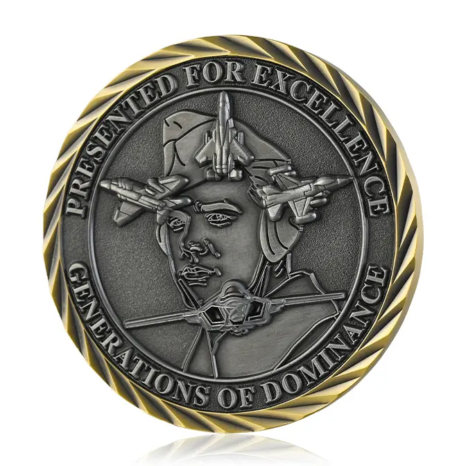 "Presented for Excellence" Generations of Dominance Pilot Oblique Edge Challenge Coin