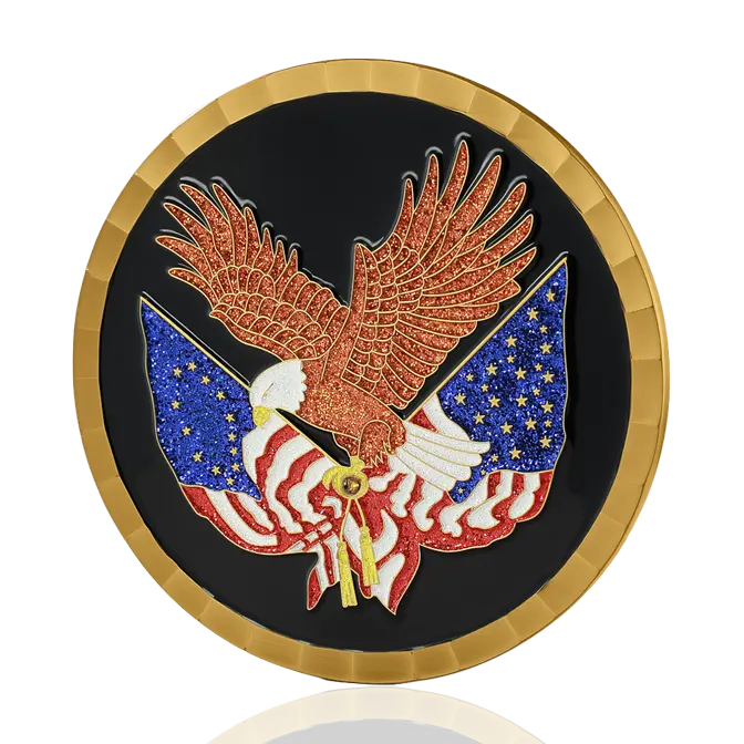 American Eagle & Flag Glitter Gold Challenge Coin