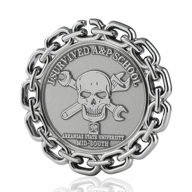 Arkansas State University Mid-South A&P School Survivor Shiny Silver Challenge Coin
