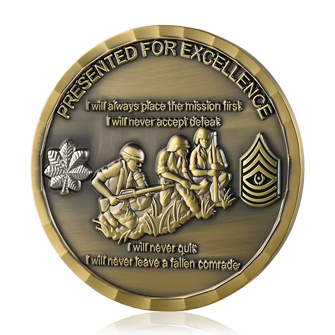 "Presented for Excellence" Soldier's Creed Bezel Edge Challenge Coin