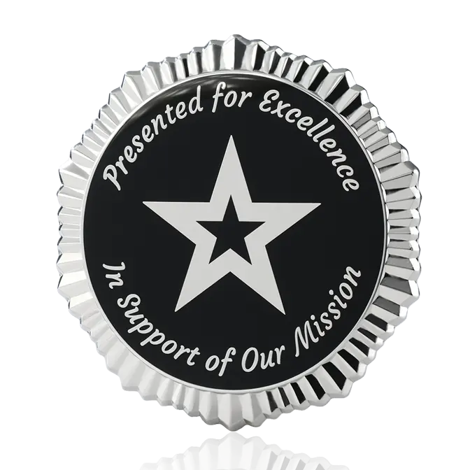 "Presented for Excellence" Star Award Shiny Silver Challenge Coin
