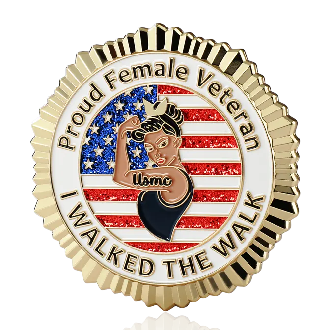 Proud Female Veteran USMC Glitter Gold Challenge Coin