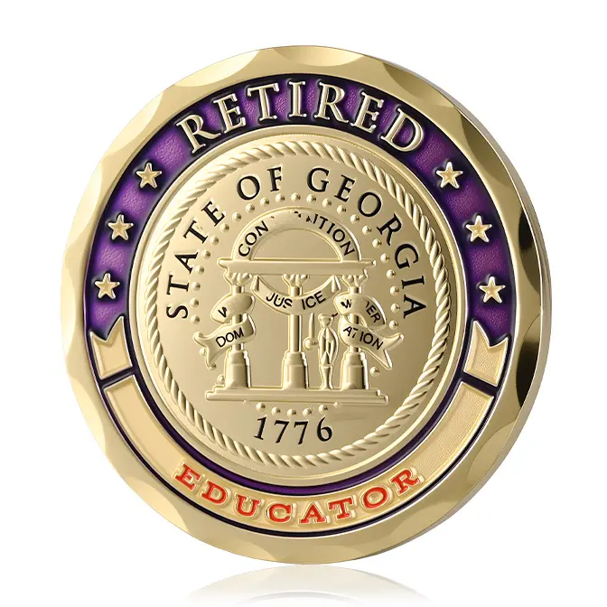 Retired Georgia Educator State Seal Translucent Purple Enamel Challenge Coin