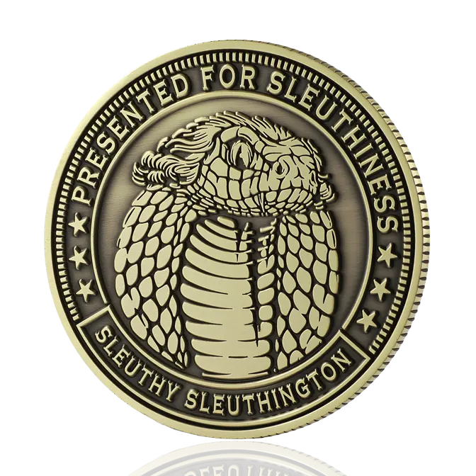 Sleuthy Sleuthington "Presented for Sleuthiness" Cobra Antique Brass Challenge Coin