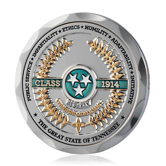 Tennessee Class 1914 "Public Service" Translucent Teal Enamel Challenge Coin