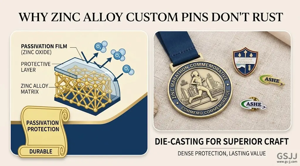 Why Are Custom Lapel Pins Of Zinc Alloy Not Rusting?
