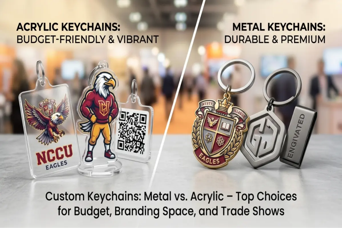 Custom Keychains: Metal vs. Acrylic – Top Choices for Budget, Branding Space, and Trade Shows