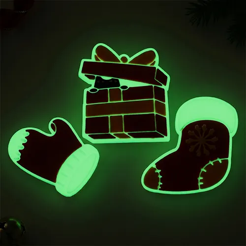 Luminous Winter Cat Gift Box and Stocking PVC Shoe Charms Set