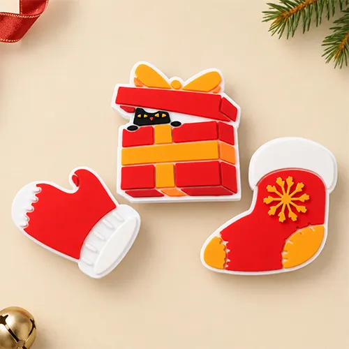 Luminous Winter Cat Gift Box and Stocking PVC Shoe Charms Set