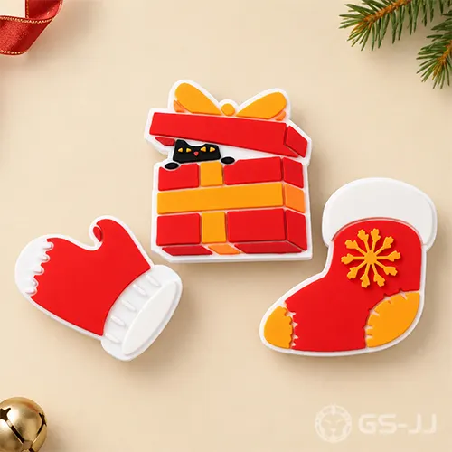 Luminous Winter Cat Gift Box and Stocking PVC Shoe Charms Set Luminous Winter Cat Gift Box and Stocking PVC Shoe Charms Set