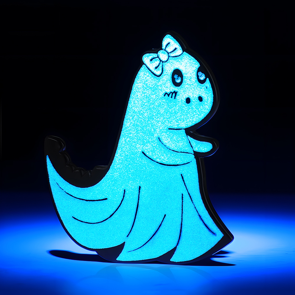 Dinosaur Ghost With Bow Glow In The Dark CustomPin