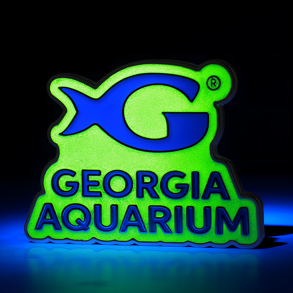 Green Fish Shape Georgia Aquarium Glow In The Dark Custom Pin