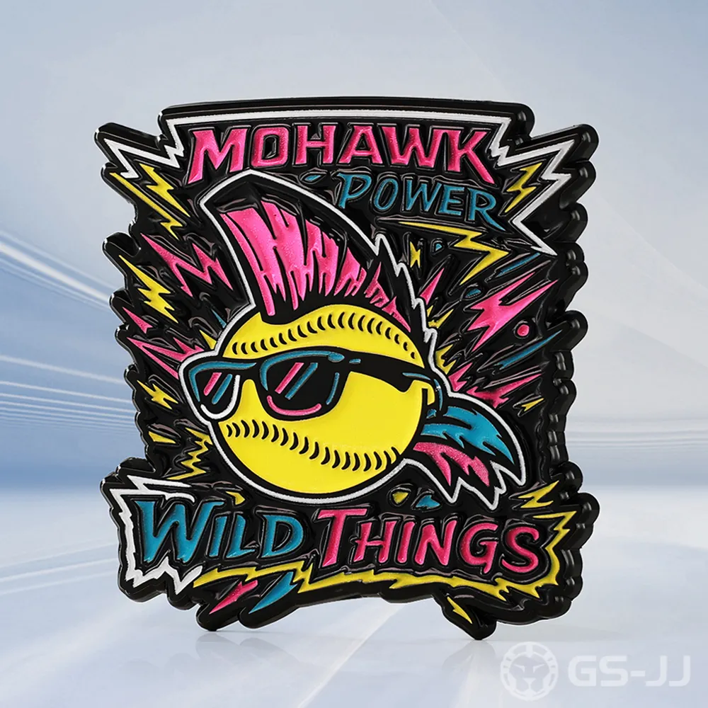 Mohawk Hair Baseball Lightning Glow In The Dark Custom Pin Mohawk Hair Baseball Lightning Glow In The Dark Custom Pin