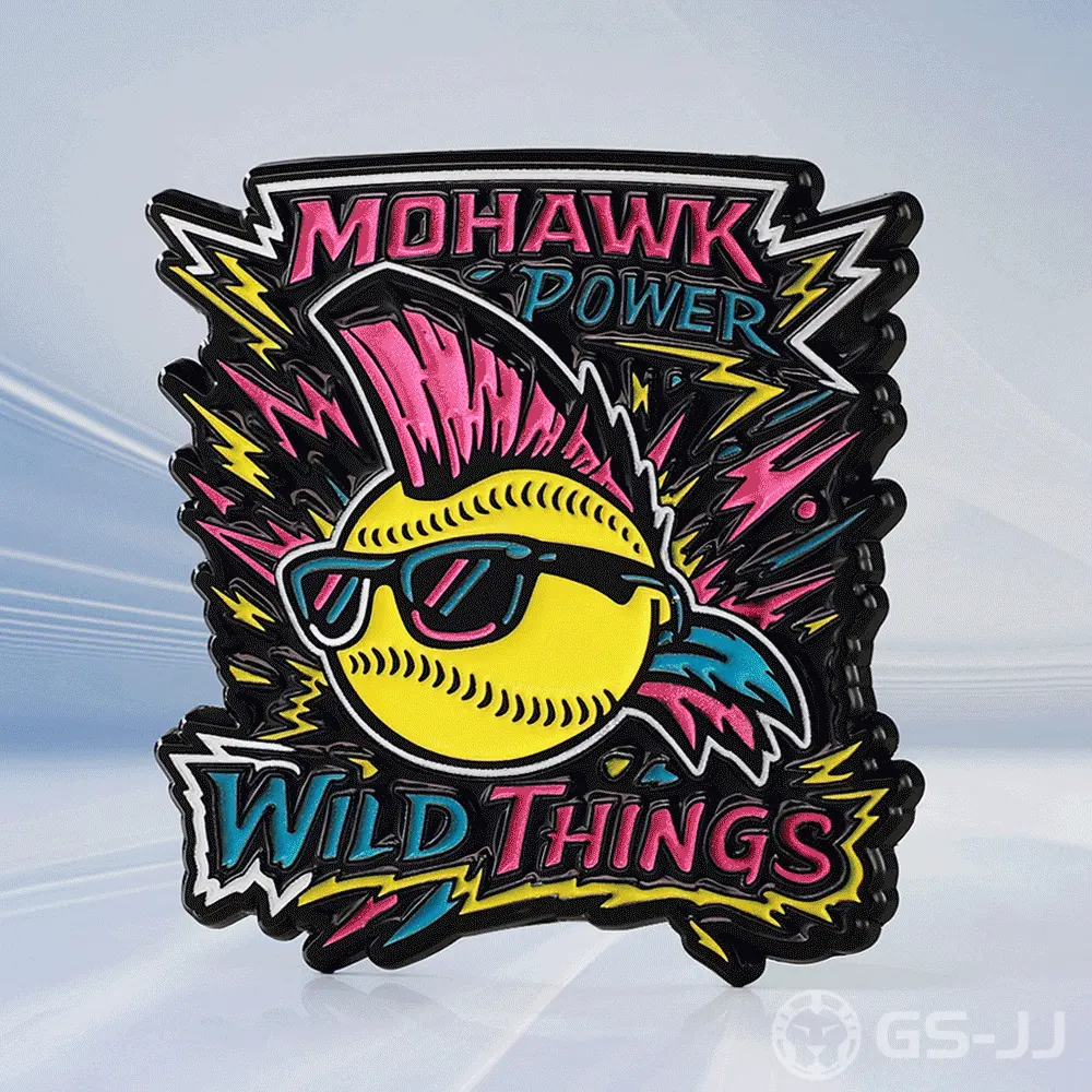 Mohawk Hair Baseball Lightning Glow In The Dark Custom Pin Mohawk Hair Baseball Lightning Glow In The Dark Custom Pin