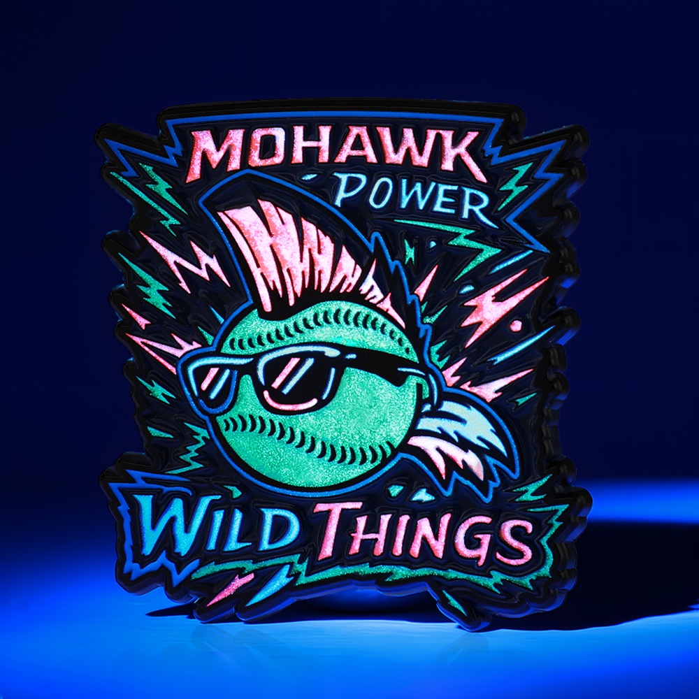 Mohawk Hair Baseball Lightning Glow In The Dark Custom Pin