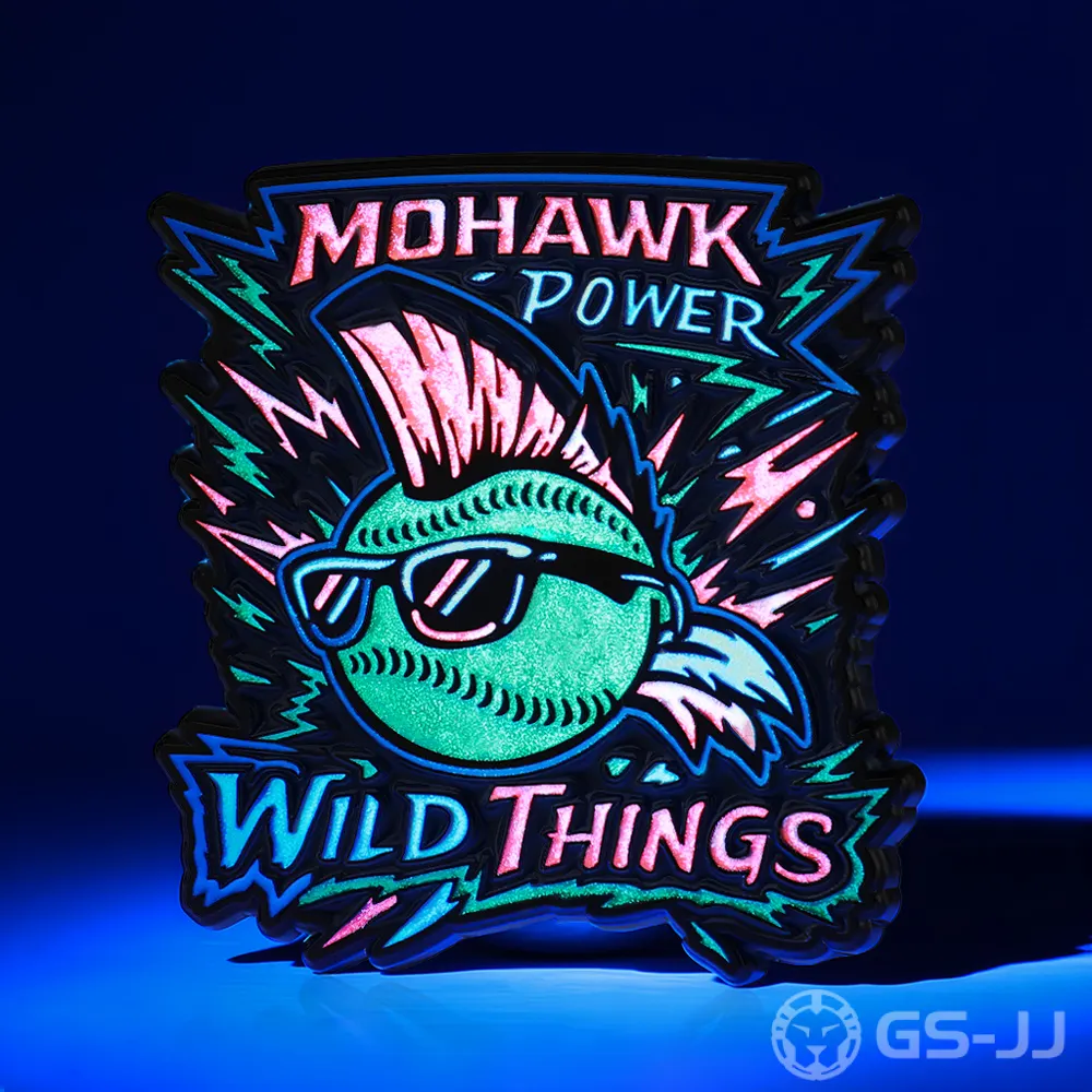 Mohawk Hair Baseball Lightning Glow In The Dark Custom Pin Mohawk Hair Baseball Lightning Glow In The Dark Custom Pin