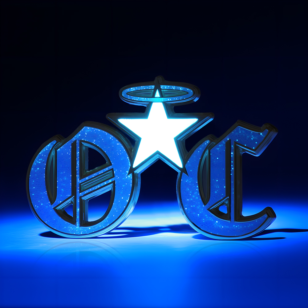 OC Star Halo Blue Glitter Glow In The Dark Custom Pin