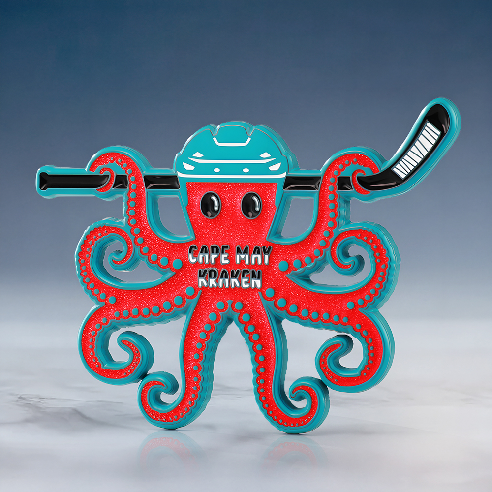 Red Hockey Octopus Glow In The Dark Custom Pin
