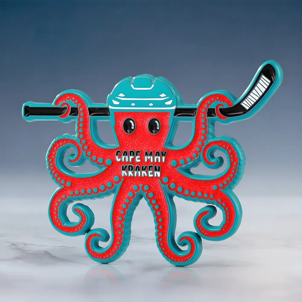 Red Hockey Octopus Glow In The Dark Custom Pin Red Hockey Octopus Glow In The Dark Custom Pin