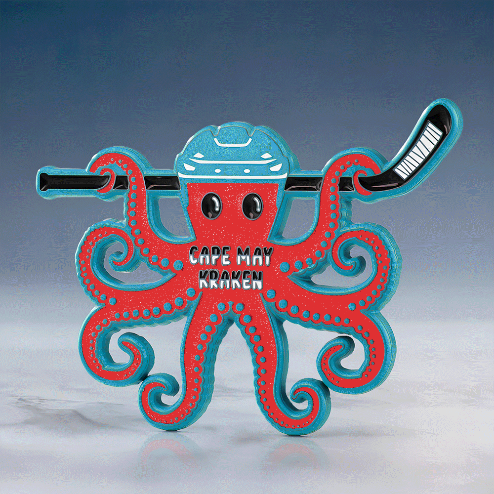 Red Hockey Octopus Glow In The Dark Custom Pin