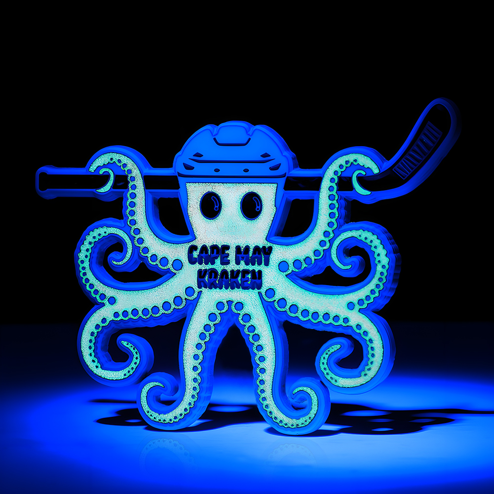 Red Hockey Octopus Glow In The Dark Custom Pin