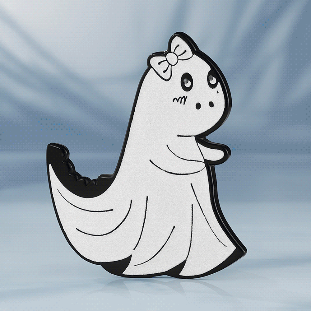 Dinosaur Ghost With Bow Glow In The Dark Custom Pin