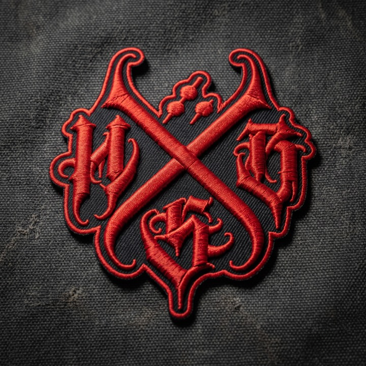 Red Gothic Cross Monogram Irregular 3D Embroidered Patch Red Gothic Cross Monogram Irregular 3D Embroidered Patch