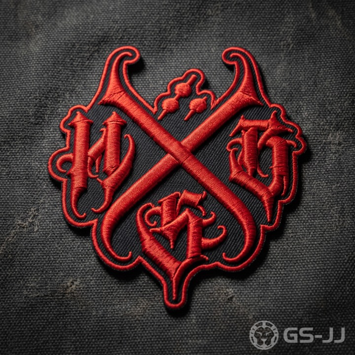 Red Gothic Cross Monogram Irregular 3D Embroidered Patch Red Gothic Cross Monogram Irregular 3D Embroidered Patch