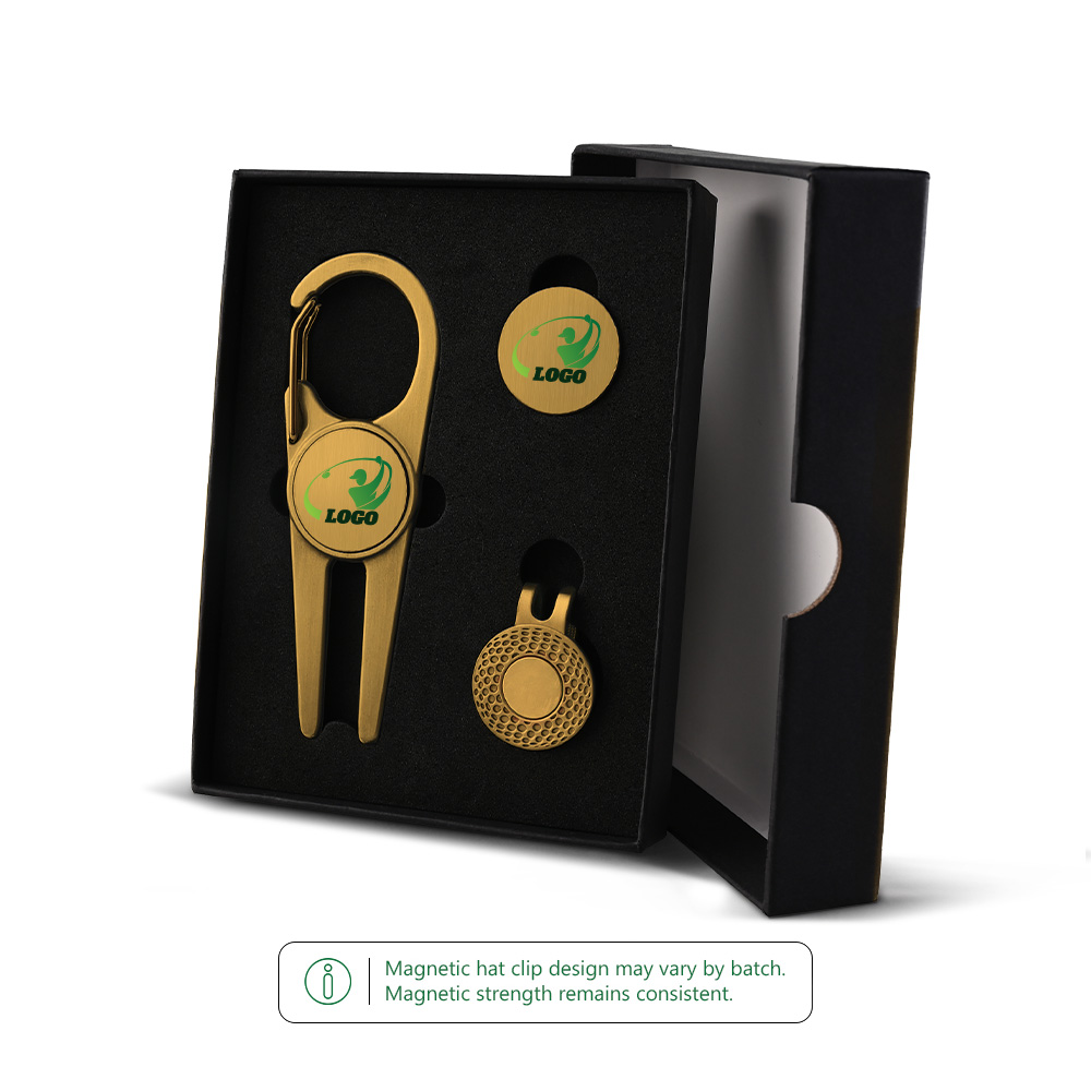 Deluxe Golf Divot Tool Set with Ball Markers Antique Gold Set Deluxe Golf Divot Tool Set with Ball Markers Antique Gold Set
