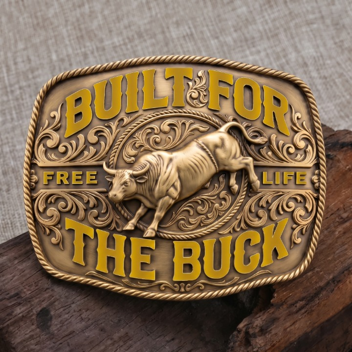 Bull Scroll Rope Border Western Belt Buckle