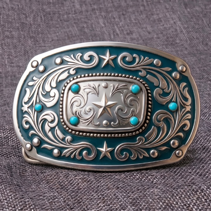 Star Scroll Inlaid Turquoise Western Belt Buckle