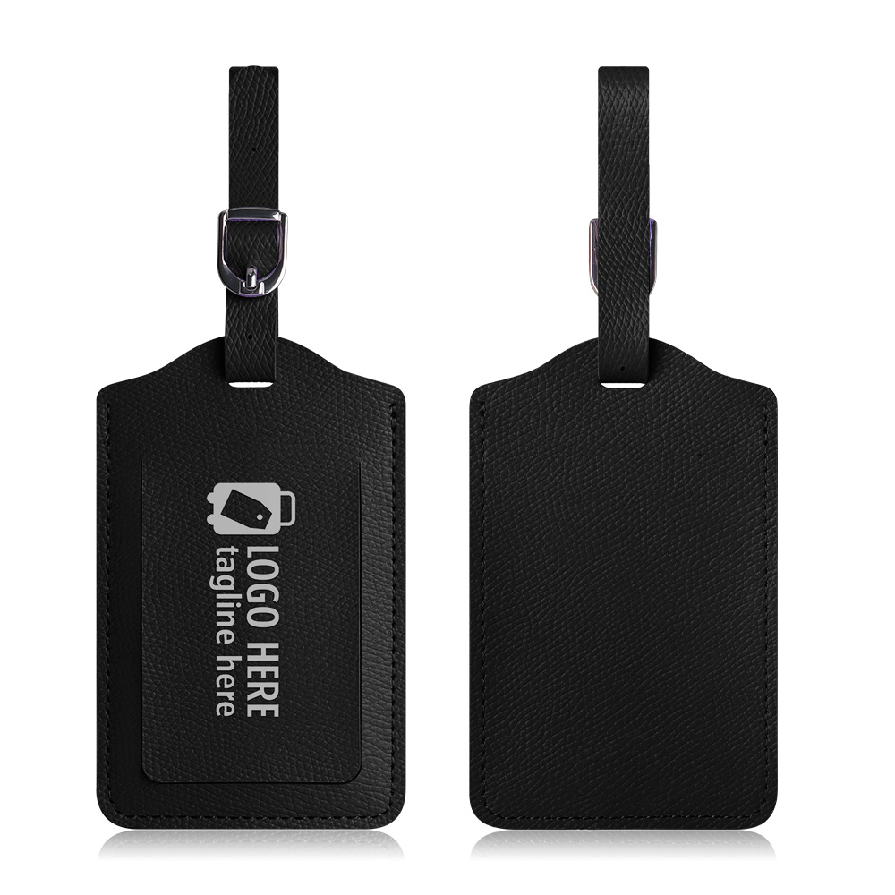 Classic Faux Leather Luggage Tag Black Both Sides with Logo